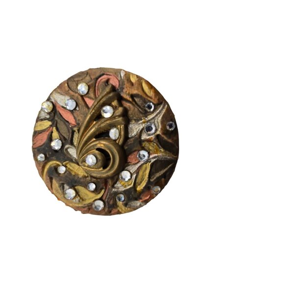 Vintage Signed Painted Wood? 80s Brooch Signed (A8112) - Picture 2 of 4